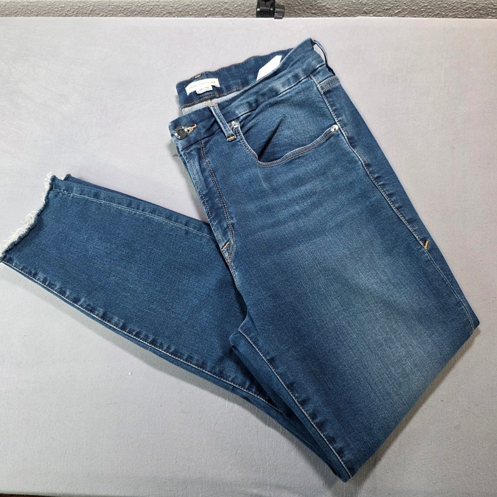 Good American High Rise Skinny Jeans Blue Raw Hem GWCRE067T Womens 14/32